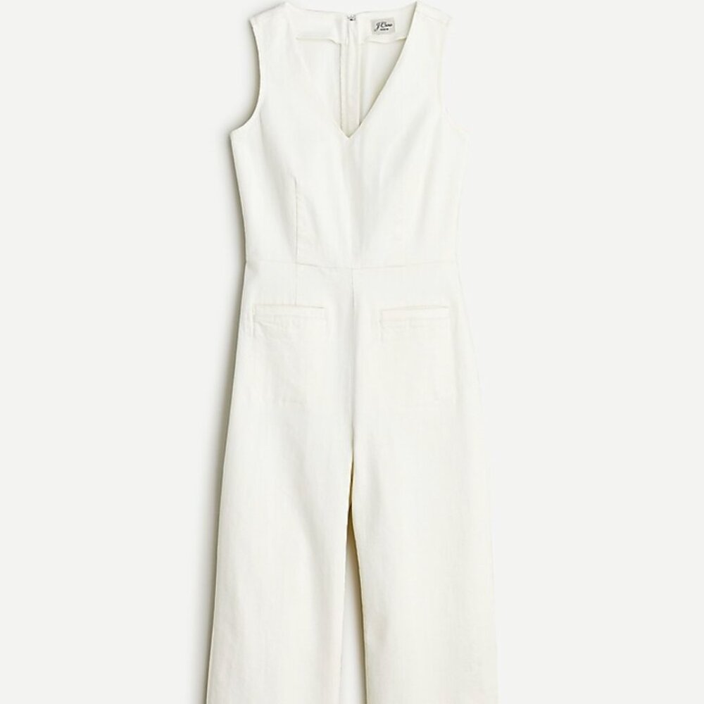 J. Crew V-neck denim jumpsuit in white